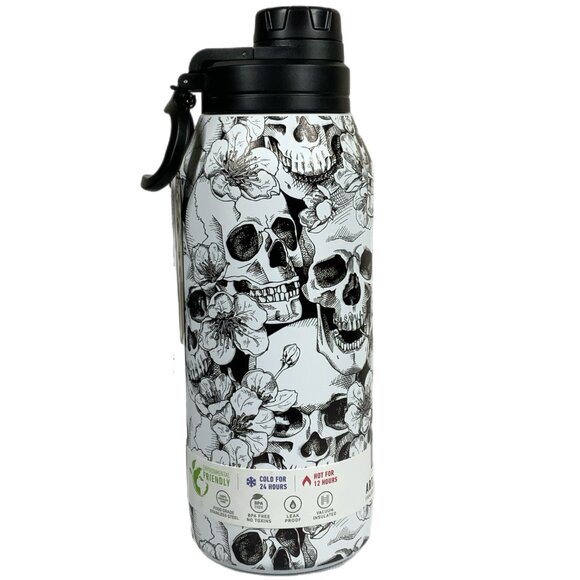 NWT Hydrapeak Skulls Flowers 32oz Stainless Steel Insulated Bottle Tumbler Wide - Picture 1 of 14
